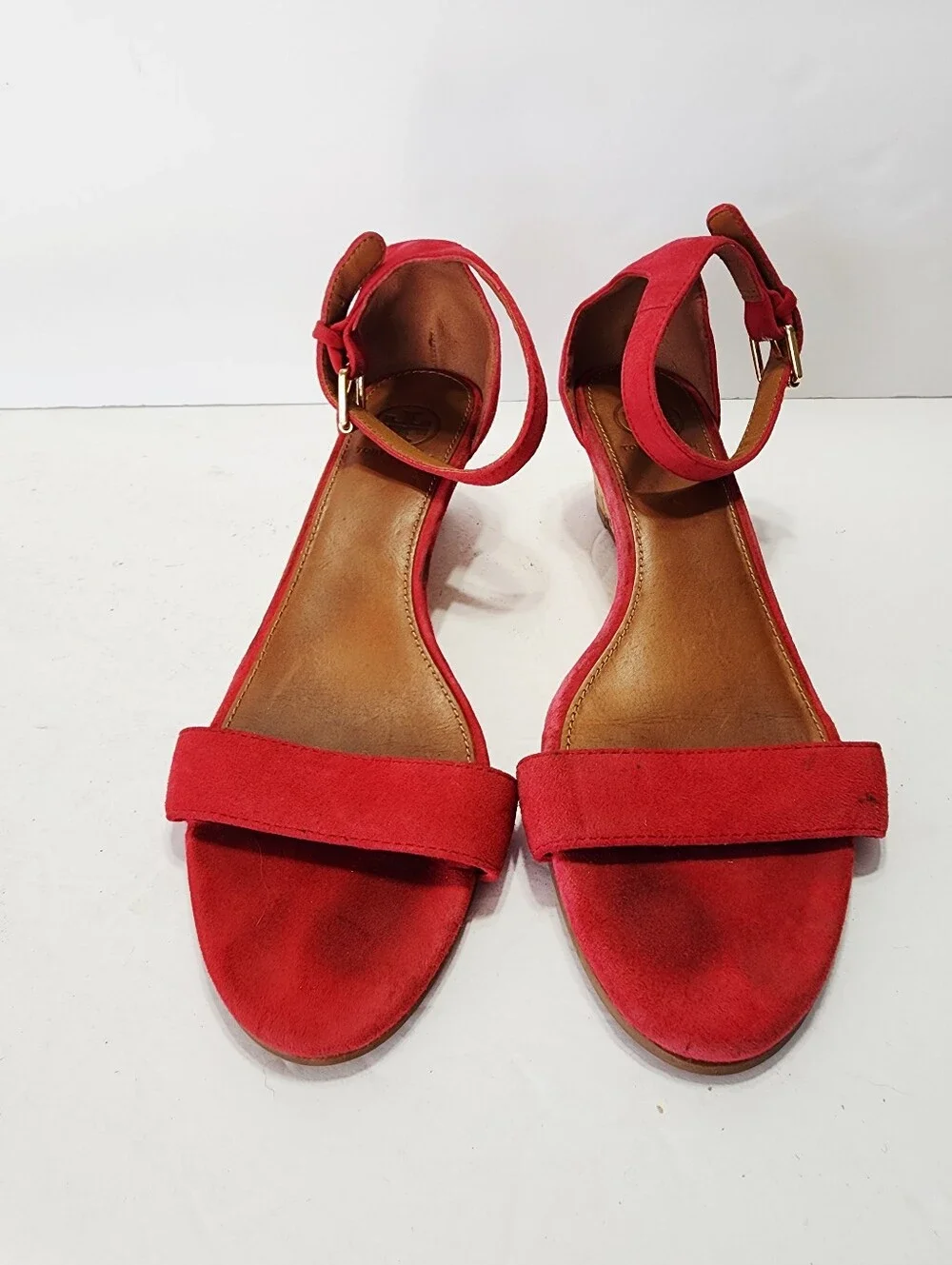 Tory Burch Savannah Red Suede Ankle-Strap Wedge Sandals Size 8